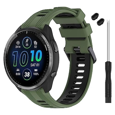 TopPerfekt Band Compatible with Garmin Forerunner 965 Soft Silicone Replacement Watch Band Strap for 965 Smart Watch for Women Men Army Green Black