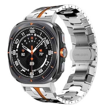 WONJOY Compatible with Samsung Galaxy Watch Ultra Band 47mm20252024 Robust Men Stainless Steel Replacement Link Metal Bracelet SilverOrange