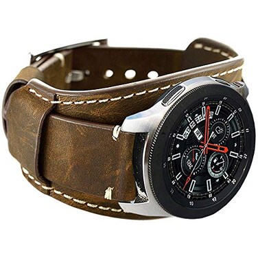 Hepsun Compatible with Samsung Galaxy Watch 42mmActive 40mmActive 2 40mm 44mmGear S2 ClassicGear Sport Fossil Q GazerTicwatch 2Garmin Vivoactive 3 20mm Genuine Leather Cuff BandsStrap coffee