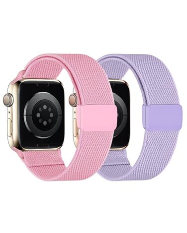 MAKCPOIMER 2 Pack Stretchy Nylon Solo Loop Compatible with Kids Apple Watch Bands 38mm 40mm 41mm 42mm 44mm 45mm 46mm Easy Buckle Adjustable Elastic Nylon Strap Replacement for iWatch Series 1110987654