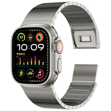 ACESTAR Full Titanium Band Compatible with Apple Watch Ultra 321 49mm Series 10 46mm 24mm Wide Adjustable Links with Titanium Magnetic Clasp Connectors and DLC Coating