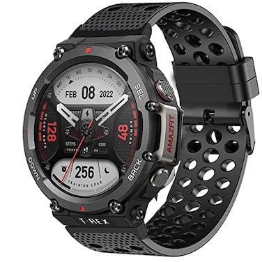Lamshaw Compatible with Amazfit TRex 2 Bands Silicone Replacement Wristbands Sport Strap with Metal Buckle Compatible with Amazfit TRex 2 Smart Watch Black