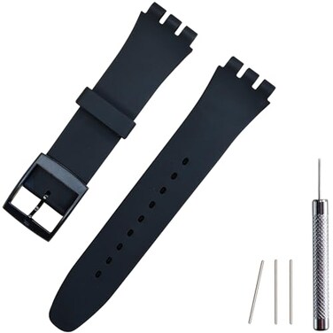 Lijinlan Replacement Silicone Band for Swatch 17mm 19mm 20mm Waterproof Wristband Watch Strap for Swatch 20mm Black
