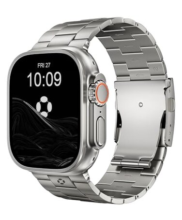 FiNESTONE Premium Titanium Band Compatible with Apple Watch Ultra 2 Ultra 49mm ScratchResistant DLC Coating Metal Link Bracelet with Secure Folding Buckle Adjustable Strap for Men Titanium Grey