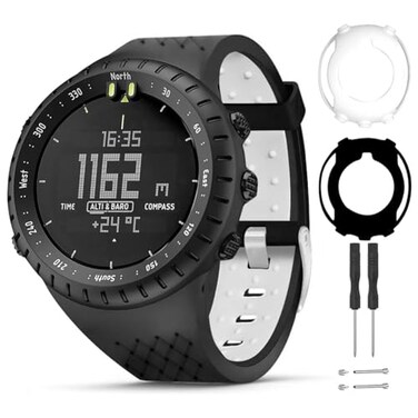 T-BLUER TBLUER Watch Band Compatible for Suunto Core Bracelet Silicone Replacement Strap and Full Protective Case for Suunto Core Smart Watch BlackWhite ToughDurableFlexibleSoft