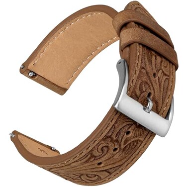 Deeplus Retro Embossed Leather Watch Bands Compatible with Samsung Galaxy Watch 654 4440454642mm Genius Leather Watch Band for Women Men Retro Brown