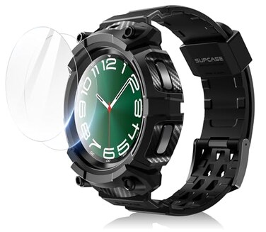SUPCASE for Samsung Galaxy Watch 6 Classic 47mm Case with Band Unicorn Beetle Pro 2 Pack Screen Protector Rugged Protective Cover with Adjustable Strap Band for Galaxy Watch 6 Classic Black