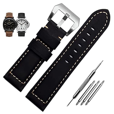 Niziruoup 22mm Vintage Top Grain Leather Watch Bands for Men Compatible with Panerai Black