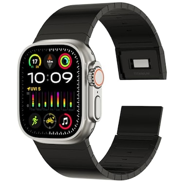 ACESTAR Full Titanium Band Compatible with Apple Watch Ultra 321 49mmSeries 10 46mm 24mm Wide Adjustable Links with Titanium Magnetic Clasp Connectors and DLC Coating
