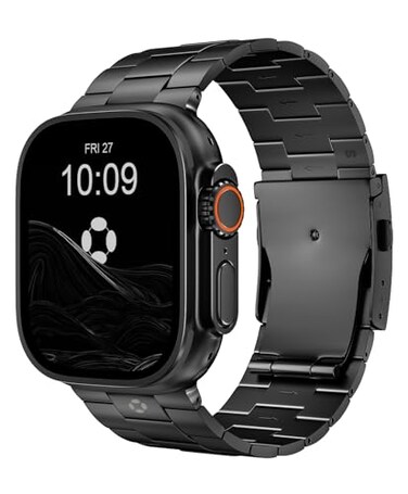 FiNESTONE Titanium Band Compatible with Apple Watch Ultra 21 49mm Series 10 46mm Rugged Metal Strap Designed for Men Durable Adjustable Strap for Big Wrists Folding ClaspBlack