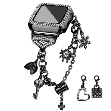 JOYOZY Band Compatible with Apple Watch 38mm 40mm 41mm 42mm 44mm 45mm 46mm Bling Strap with Glitter Case Builtin Screen Protector Interchangeable Charms Dressy Bracelet for Women Black 40mm