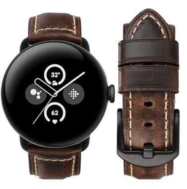 Apawband Leather Band Compatible with Google Pixel Watch 43 45mm Band for 4321 41mm Men Soft Leather Wristbands Replacement