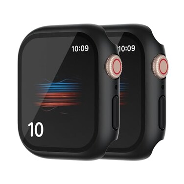 HANKN 2 Pack Hard PC Case for Apple Watch Series 6 5 4 SE 44mm Tempered Glass Screen Protector Case Full Coverage Thin Shell Iwatch Bumper Cover Matte Black 44mm
