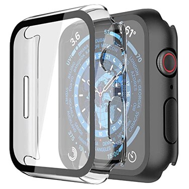 Misxi 2 Pack PC Case with Tempered Glass Screen Protector Compatible with Apple Watch Series 9 2023 Series 8 Series 7 45mm UltraThin Scratch Resistant Cover for iWatch 1 Black1 Transparent