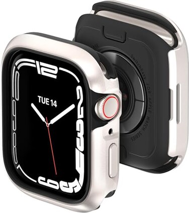 MAGEASY AircraftGrade Aluminum Rugged Case for 45mm Apple Watch Series 9 8 7 2 in 1 Metal Hard Shell with Shockproof Inner Bumper for Maxed Protection Odyssey Starlight White