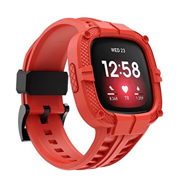 GELISHI Compatible for Fitbit Versa 3Fitbit Sense Bands with Bumper CaseRugged Protective Band TPU Protector Case Wristband Strap Smart Watch Accessories for Men Women Red