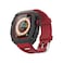 HUALIMEI For Apple Watch Ultra Band 49mm Case Luxury Rugged Metal Cover Screen Protector Fluoroelastomer Strap for iWatch Ultra Series 49mm Replacement Strap Heavy Duty Bumper Case for Men 49mm Red