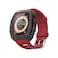 HUALIMEI For Apple Watch Ultra Band 49mm Case Luxury Rugged Metal Cover Screen Protector Fluoroelastomer Strap for iWatch Ultra Series 49mm Replacement Strap Heavy Duty Bumper Case for Men 49mm Red