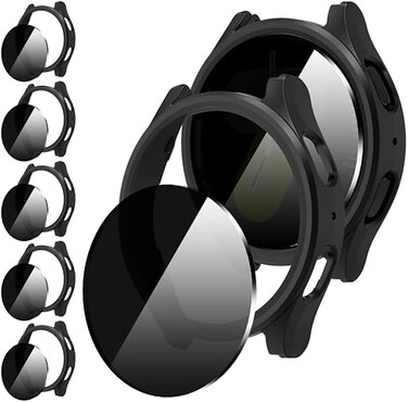 Suoman 55 Pack for Samsung Galaxy Watch 7 44mm Case AntiPeeping 9H Tempered Glass Privacy Screen Protector AllRound PC Matte Protective Cover Bumper
