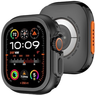 Amizee 2 in 1 Metal Case Compatible with Apple Watch Ultra 321 49mm with Back Cover Rugged Shockproof Protective Bumper Cover for iWatch 49mm Black