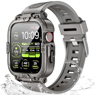Dsytom Waterproof Case with Band Compatible for Apple Watch Band 46mm 45mm 44mm 42mmS1110 41mm 40mm for MenRugged Smartwatch Strap with Builtin Tempered Glass Screen Protector for iWatch Series 111098