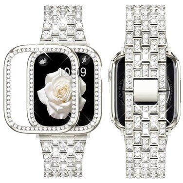 SUPOIX Compatible with Apple Watch Band 45mm Case Women Jewelry Bling Diamond Rhinestone Replacement Metal Strap Soft TPU Protector Case for iWatch Series 987Starlight