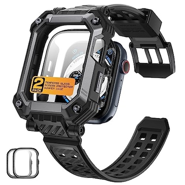 SUPCASE for Apple Watch 9 45mm Band with Case Unicorn Beetle Pro Builtin Tempered Glass Screen Protector Rugged Protective Men Cover with Adjustable Strap Band for iWatch 987 45mm Black