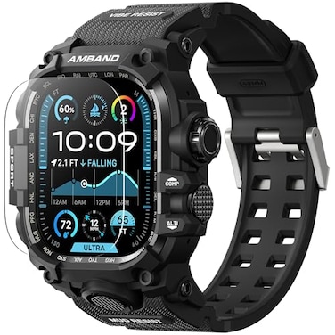 amBand Rugged Case with Band for Apple Watch Ultra 321 49mm M3 Military Grade Shockproof Cover Includes Screen Protector Kit Tactical Band for Men Compatible with iWatch Ultra Matte Black