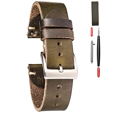 hemsut h 20mm Leather Watch Bands for Men Thin Soft Horween Leather Watch Strap Quick Release Vintage Watch Wrap