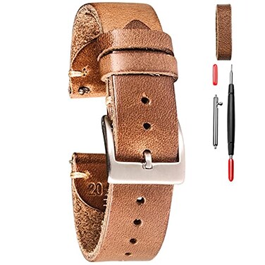 hemsut h 20mm Leather Watch Bands for Men Thin Soft Horween Leather Watch Strap Quick Release Vintage Watch Wrap