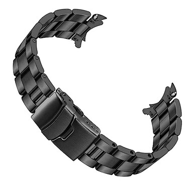 Juntan 22mm Black Solid Stainless Steel Curved End Watch Band Double Deployment FlipLock Buckle