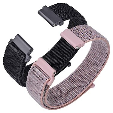 ANNEFIT Nylon Sport Loop Watch Bands 20mm 2 Packs Quick Release Adjustable Strap for Men Women Black and Sand Pink