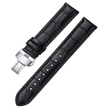 iStrap Leather Watch Band Alligator Grain Embossed Pattern Calfskin Replacement StrapStainless Steel Deployment Buckle with Push ButtonsBracelet for Men20mmBlackExtra Long