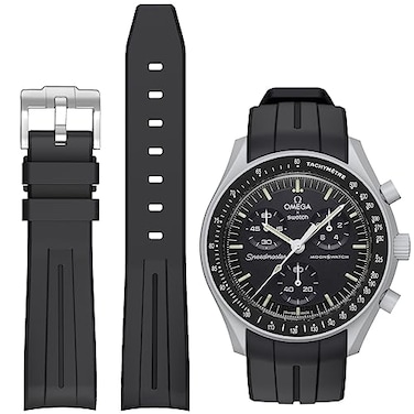 BONACE Omega X Swatch Moonswatch Speedmaster Replacement Band Curved No Gap Rubber Strap Compatible with RolexSEIKO 20mm Watch Men Women
