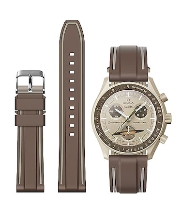 Stanchev Bands for Moonswatch WatchSoft Silicone Strap Compatible with Omega x Swatch MoonSwatch Speedmaster 20mm WatchQuick Release Waterproof Replacement Strap for Swatch Omega Men Women Brown