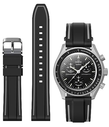 Stanchev Bands for Moonswatch WatchSoft Silicone Strap Compatible with Omega x Swatch MoonSwatch Speedmaster 20mm WatchQuick Release Waterproof Replacement Strap for Swatch Omega Men Women Black