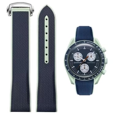 Danxancy Bands for Moonswatch WatchCurved End Rubber Watch Strap Compatible with Omega Swatch Moonswatch Speedmaster Planet Series Replacement Band for Men Women