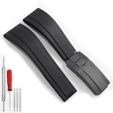 Wentokye Rubber Watchband For Rolex SUBMARINER GHOST DATEJUST OYSTERPERTUAL DAYTONA YACHTMASTER Deployment Buckle 20mm Rolex Rubber Strap Replacement Black Buckle