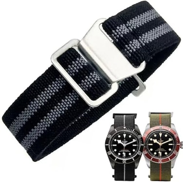 Danxancy French Troops Paratrooper WatchbandMilitary Elastic Nylon Watch Strap with HookandLoop for Men Women Silver Black Buckle 182022mm