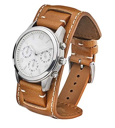 STUNNING SELECTION ALPINE Genuine Vintage Cuff Watch Band Full Grain Leather Strap 20mm Replacement for Women Men Tan Compatible with Regular Smart Watch Bands
