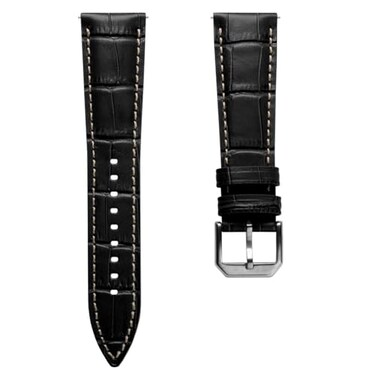WatchGecko Carolina Gator Print Genuine Leather Watch Strap Black 20mm