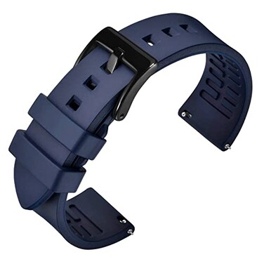 ANNEFIT Premium Silicone Watch Band Quick Release Fluoro Rubber Strap 21mm with Black Buckle Blue