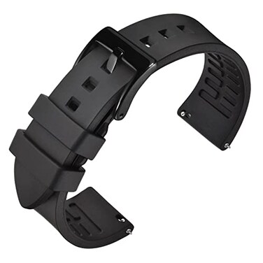 ANNEFIT Premium Silicone Watch Band Quick Release Fluoro Rubber Strap 23mm with Black Buckle Black