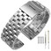 SINAIKE Brushed 24mm Metal Watch Bands for Men Women Solid Stainless Steel Watch Band Screwin Watch Bracelet Strap Deployment Double Lock Deployment Buckle Silver