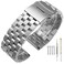SINAIKE Brushed 24mm Metal Watch Bands for Men Women Solid Stainless Steel Watch Band Screwin Watch Bracelet Strap Deployment Double Lock Deployment Buckle Silver