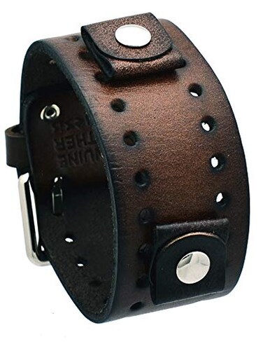 Nemesis BNBB Unisex 20mm Lug Width 39mm Wide Dark Brown Wide Leather Cuff Wrist Watch Band