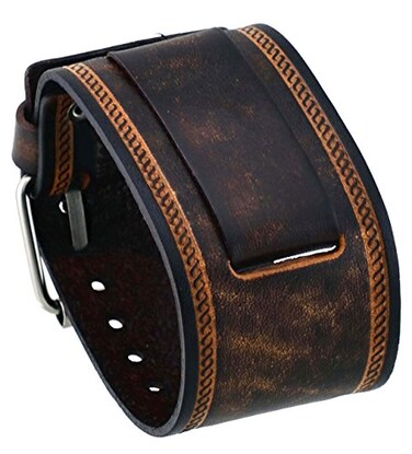 Nemesis INBS 24mm Lug Width Wide Brown Leather Cuff Wrist Watch Band