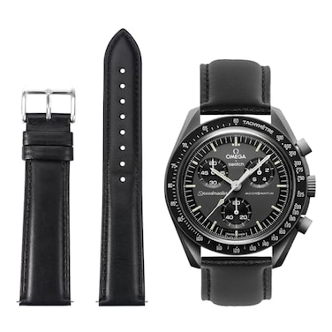 TStrap Leather Watch Bands for Moonswatch Black Watch Strap Compatible with Omega x Swatch Moonwatch 20mm Quick Release Watch Band Replacement for Moonswatch Speedmaster