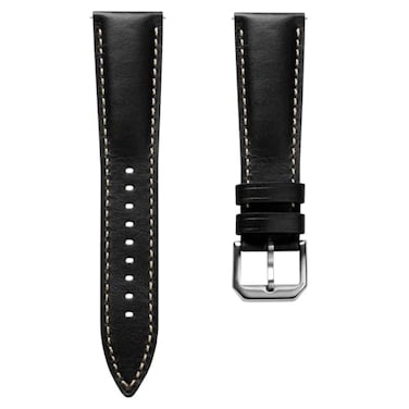 WatchGecko Tenby Classic Padded Genuine Leather QR Watch Strap Black 20mm