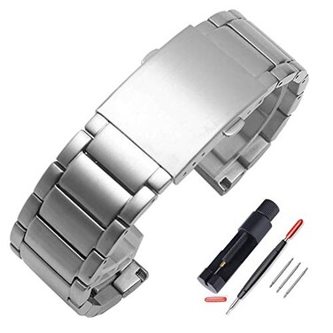 ChocoMan US ChocoMan US Diesel Brushed Stainless Steel Watch Band Strap 24mm26mm28mm30mm Metal Replacement Bracelet with DoubleLock Deployment Clasp Replacement for Mens Diesel Three beads silver 22m